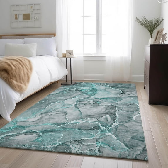 Addison Rugs Mayfield Washable Transitional Watercolors Teal Rectangle Rug, 5' x 7'6"