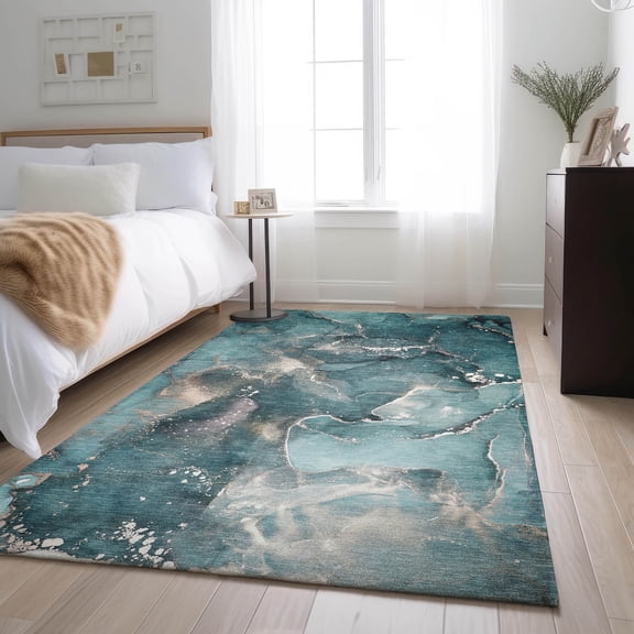Addison Rugs Mayfield Washable Transitional Watercolors Teal Rectangle Rug, 5' x 7'6"