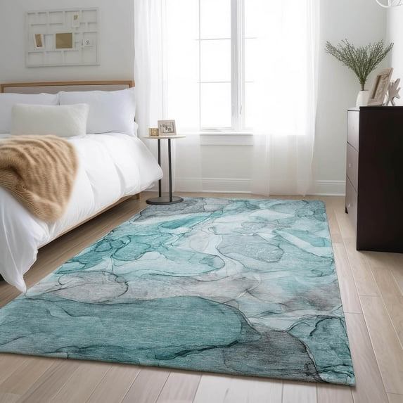 Addison Rugs Mayfield Washable Transitional Watercolors Teal Rectangle Rug, 8' x 10'