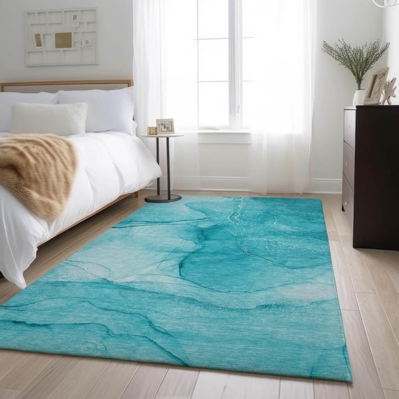 Addison Rugs Mayfield Washable Transitional Watercolors Teal Rectangle Rug, 8' x 10'