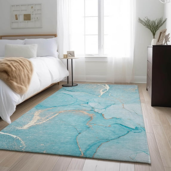 Addison Rugs Mayfield Washable Transitional Watercolors Teal Rectangle Rug, 8' x 10'