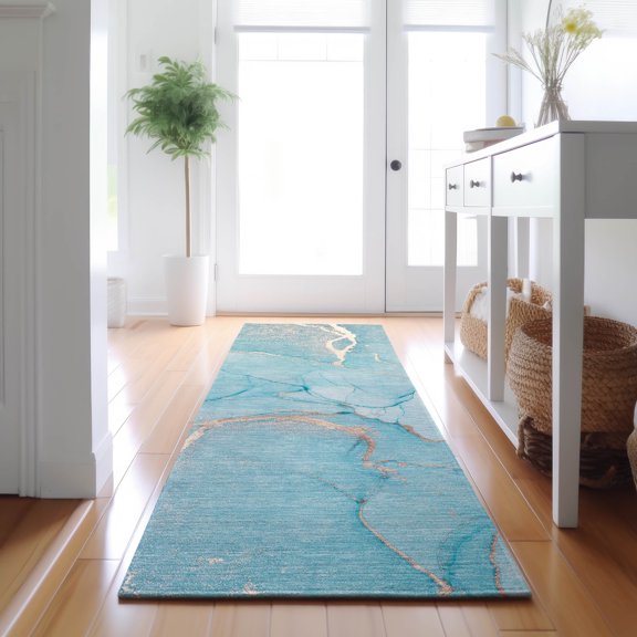 Addison Rugs Mayfield Washable Transitional Watercolors Teal Runner Rug, 2'3" x 7'6"