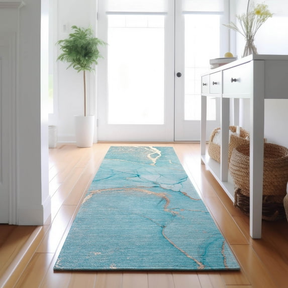 Addison Rugs Mayfield Washable Transitional Watercolors Teal Runner Rug, 2'3" x 7'6"