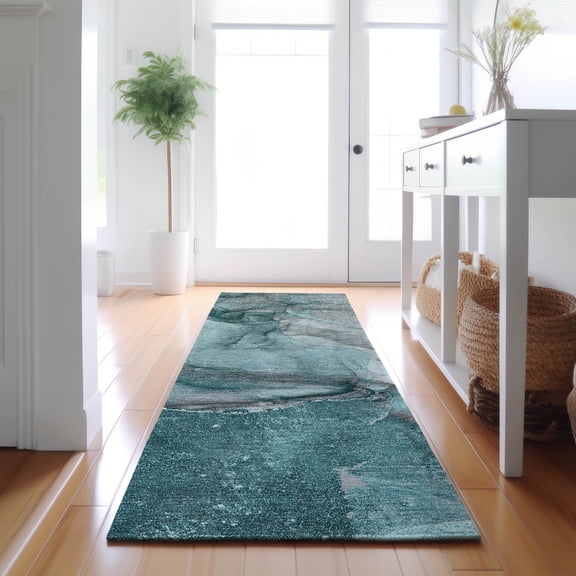 Addison Rugs Mayfield Washable Transitional Watercolors Teal Runner Rug, 2'3" x 7'6"