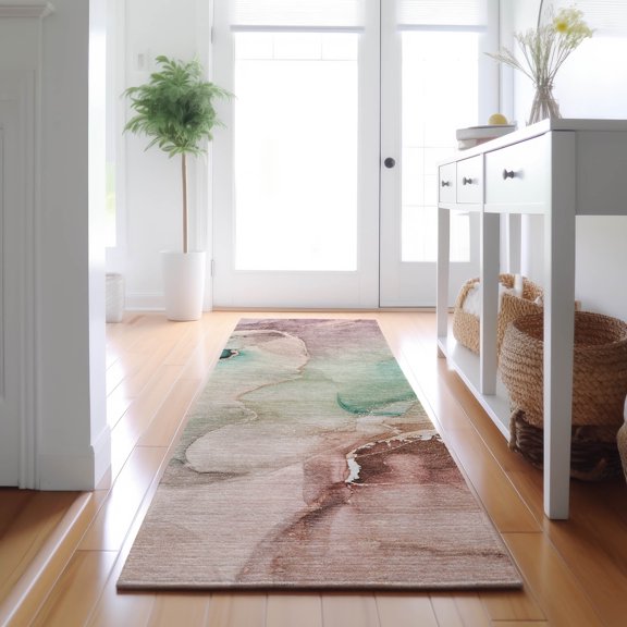 Addison Rugs Mayfield Washable Transitional Watercolors Teal Runner Rug, 2'3" x 7'6"