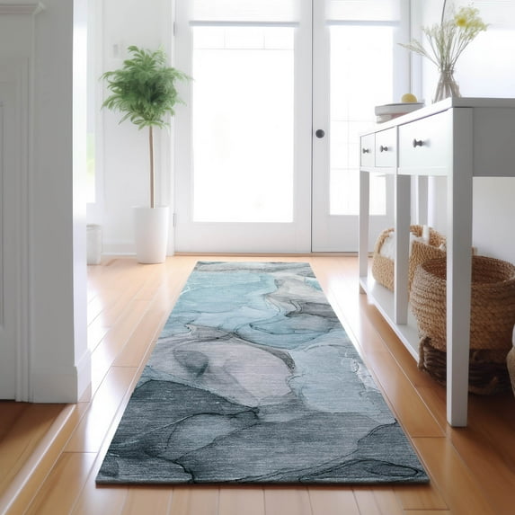Addison Rugs Mayfield Washable Transitional Watercolors Teal Runner Rug, 2'3" x 7'6"