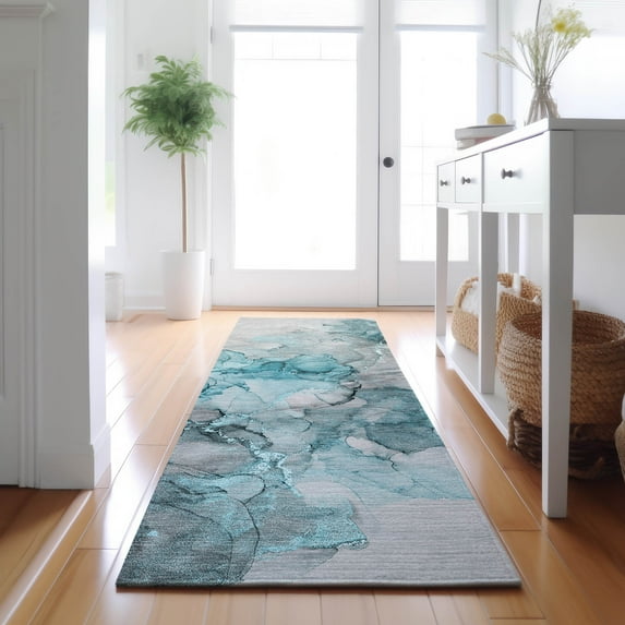 Addison Rugs Mayfield Washable Transitional Watercolors Teal Runner Rug, 2'3" x 7'6"