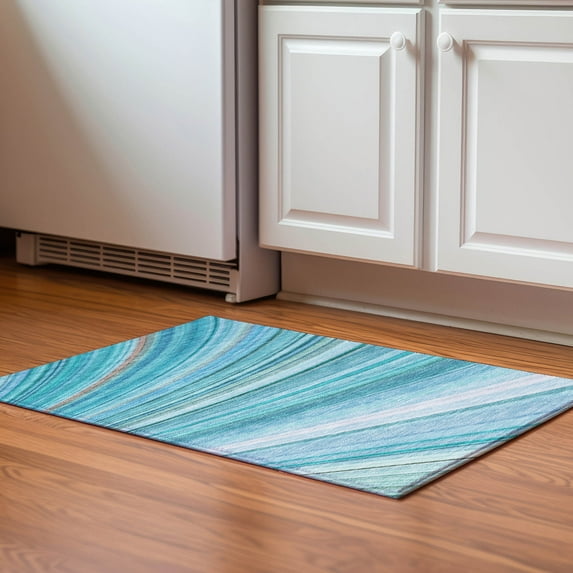 Addison Rugs Mayfield Washable Transitional Waves Teal Rectangle Rug, 1'8" x 2'6"