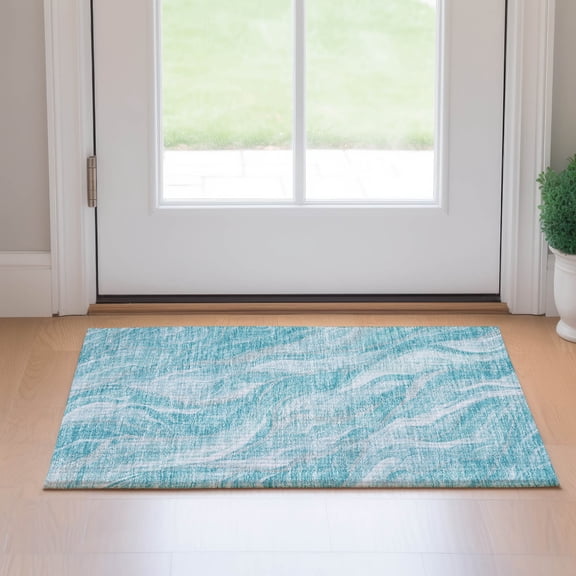 Addison Rugs Mayfield Washable Transitional Waves Teal Rectangle Rug, 1'8" x 2'6"