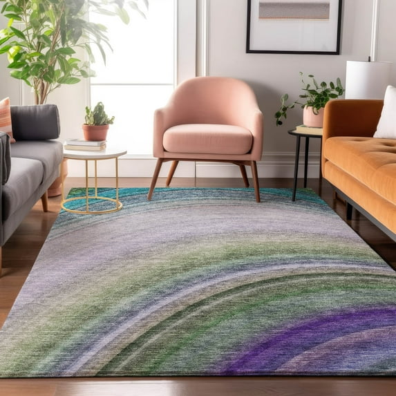 Addison Rugs Mayfield Washable Transitional Waves Teal Rectangle Rug, 10' x 14'