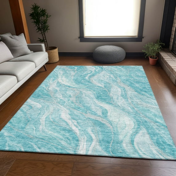 Addison Rugs Mayfield Washable Transitional Waves Teal Rectangle Rug, 3' x 5'