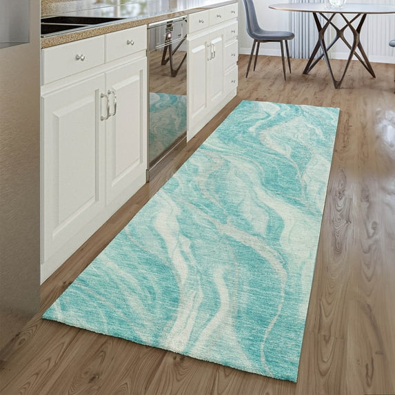 Addison Rugs Mayfield Washable Transitional Waves Teal Runner Rug, 2'3" x 7'6"