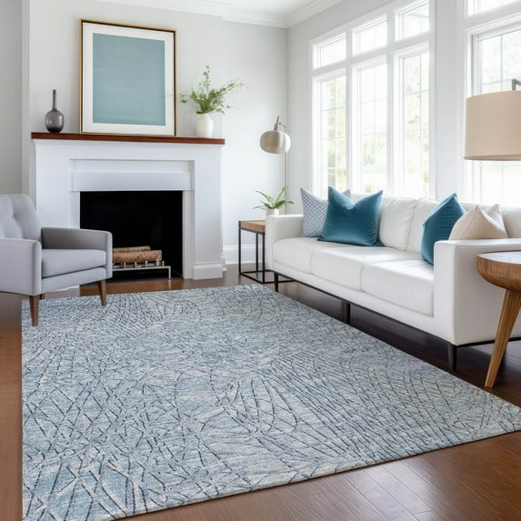 Addison Rugs Mayfield Washable Transitional Whimsical Flowy Lines Blue Rectangle Rug, 2'6" x 3'10"