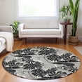 thumbnail image 1 of Addison Rugs Mayfield Washable Tropical Large Leaves Midnight Round Rug, 8' x 8', 1 of 5