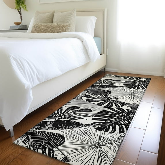 Addison Rugs Mayfield Washable Tropical Large Leaves Midnight Runner Rug, 2'3" x 7'6"