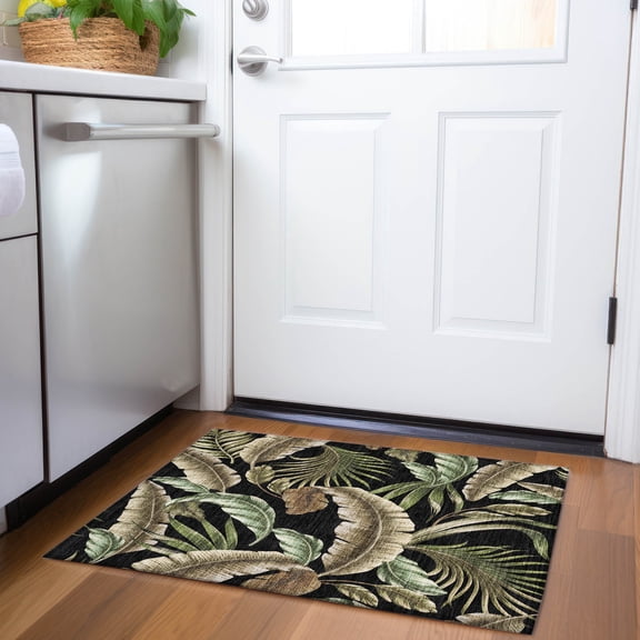 Addison Rugs Mayfield Washable Tropical Leaves Midnight Rectangle Rug, 1'8" x 2'6"