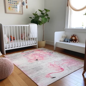 Addison Rugs Mayfield Washable Tropical Soft Flamingos Pink Rectangle Rug, 3' x 5'