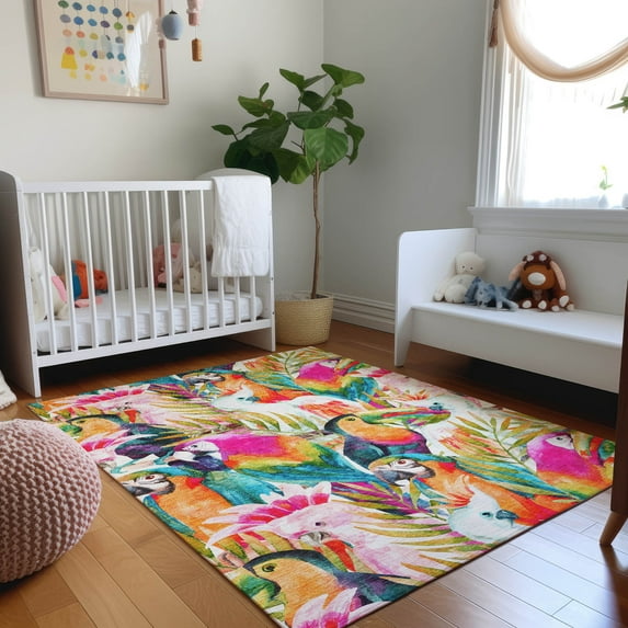 Addison Rugs Mayfield Washable Tropical Tropical Birds Multi Rectangle Rug, 10' x 14'
