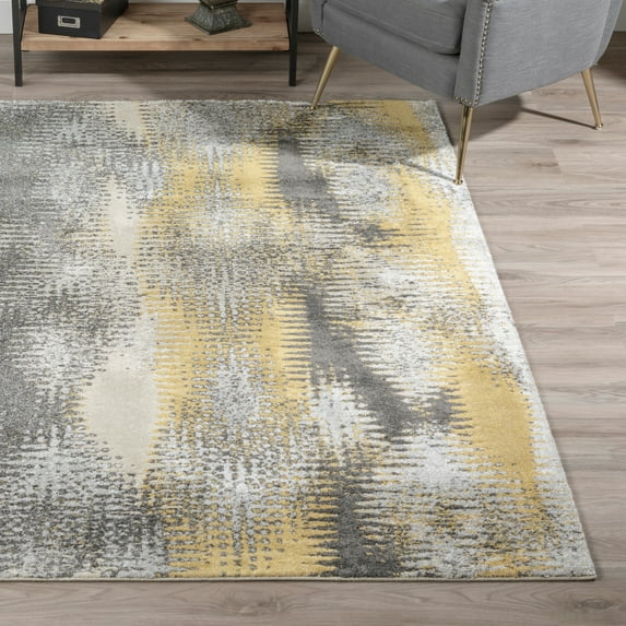 Addison Rugs Platinum Collection Dynamic Abstract Yellow/Grey/Ivory Indoor Rectangular Area Rug (5'3 x 7'7) - 5'3"X7'7"