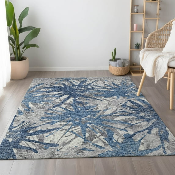Addison Rugs Mayfield Washable Transitional Tropical Blue Rectangle Rug, 9' x 12'