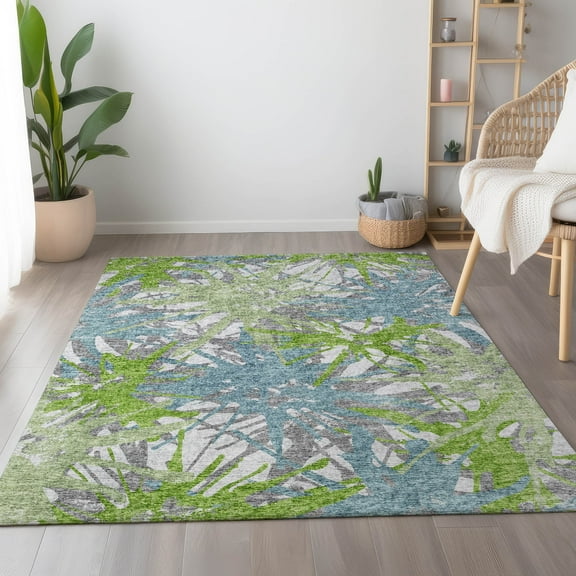 Addison Rugs Mayfield Washable Transitional Tropical Green Rectangle Rug, 10' x 14'