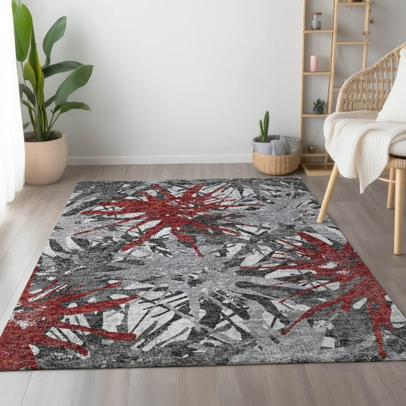 Addison Rugs Mayfield Washable Transitional Tropical Red Rectangle Rug, 10' x 14'