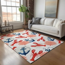 Addison Rugs Mayfield Washable Coastal Lobster/anchor Ivory Rectangle Rug, 10' x 14'