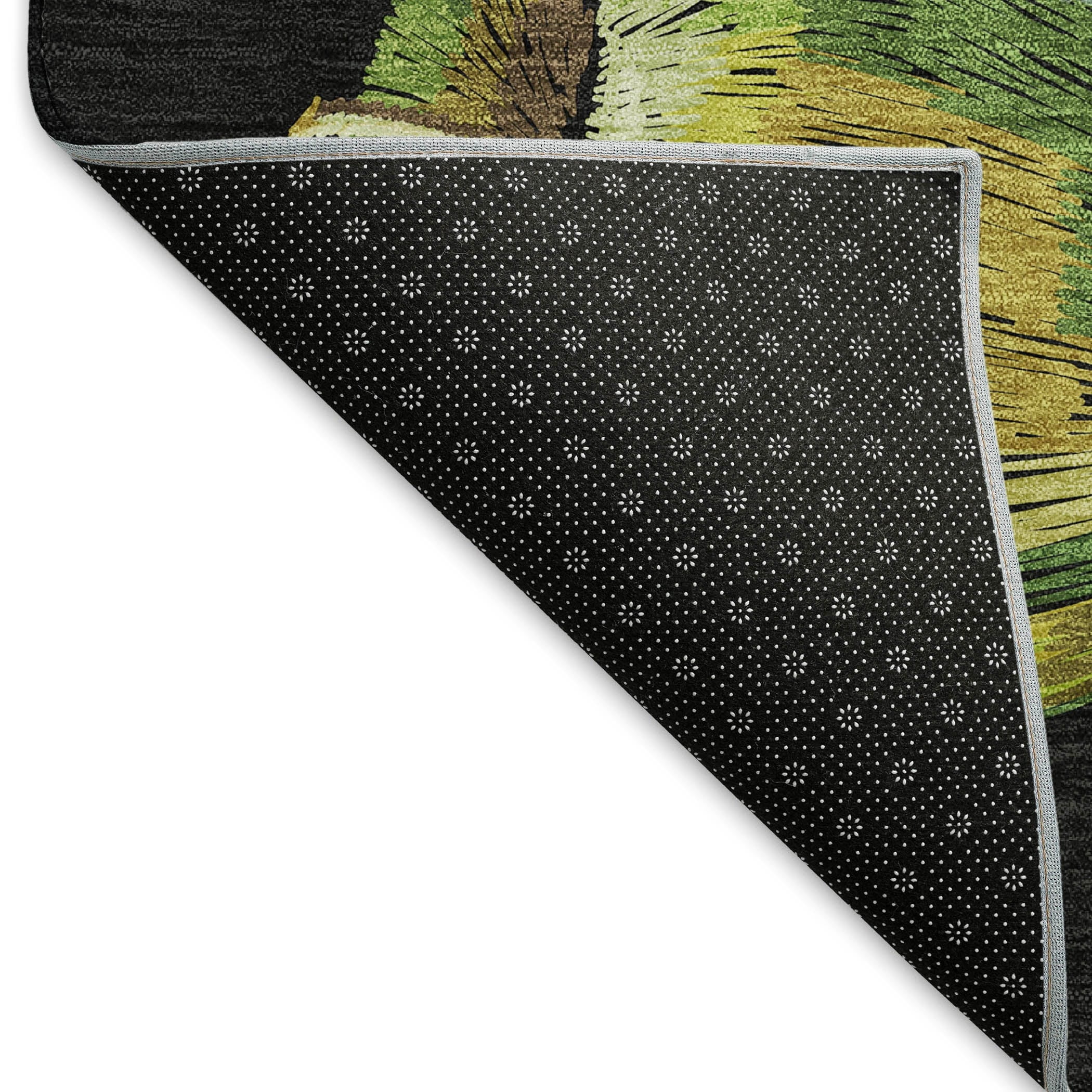 Midnight Black Synthetic Rectangular Washable Rug with Stripe Pattern