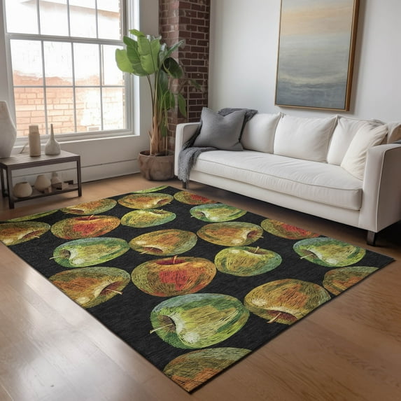 Addison Rugs Mayfield Washable Kitchen Apples Midnight Rectangle Rug, 3' x 5'