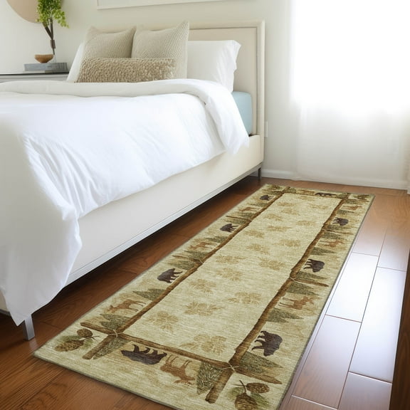 Addison Rugs Mayfield Washable Lodge Pinecones Khaki Runner Rug, 2'3" x 7'6"