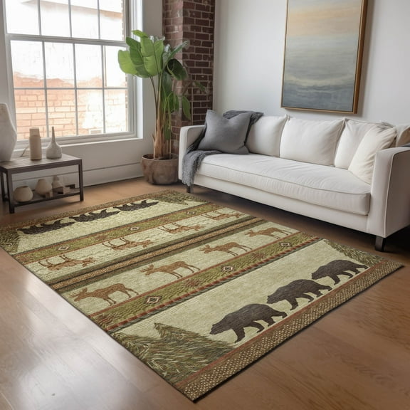 Addison Rugs Mayfield Washable Lodge Bear/moose Cutouts Brown Rectangle Rug, 8' x 10'