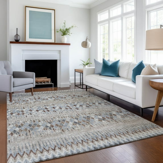 Addison Rugs Mayfield Washable Transitional Chevron, Argyle Blue Rectangle Rug, 9' x 12'
