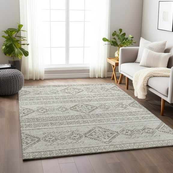 Addison Rugs Mayfield Washable Transitional Tribal, Diamond Taupe Rectangle Rug, 10' x 14'