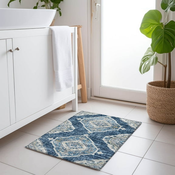 Addison Rugs Mayfield Washable Traditional Tribal Blue Rectangle Rug, 1'8" x 2'6"