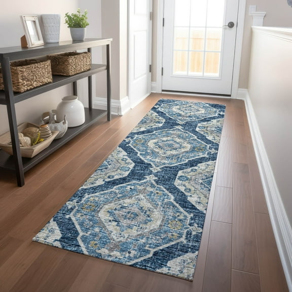 Addison Rugs Mayfield Washable Traditional Tribal Blue Runner Rug, 2'3" x 7'6"