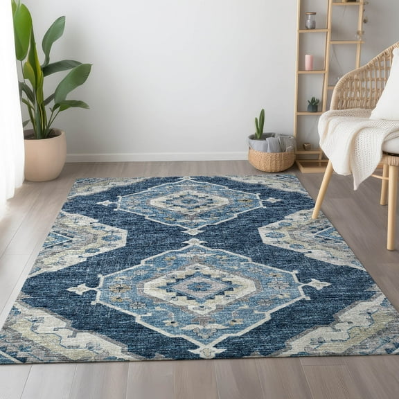 Addison Rugs Mayfield Washable Traditional Tribal Blue Rectangle Rug, 8' x 10'