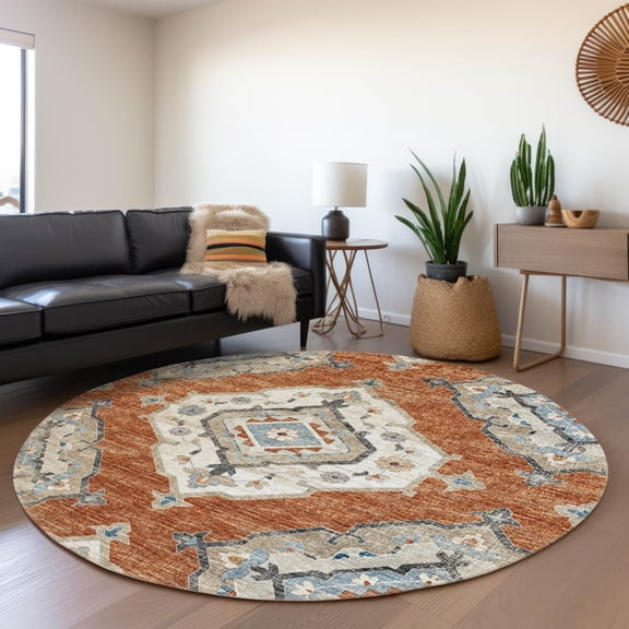 Addison Rugs Mayfield Washable Traditional Tribal Clay Round Rug, 8' x 8'