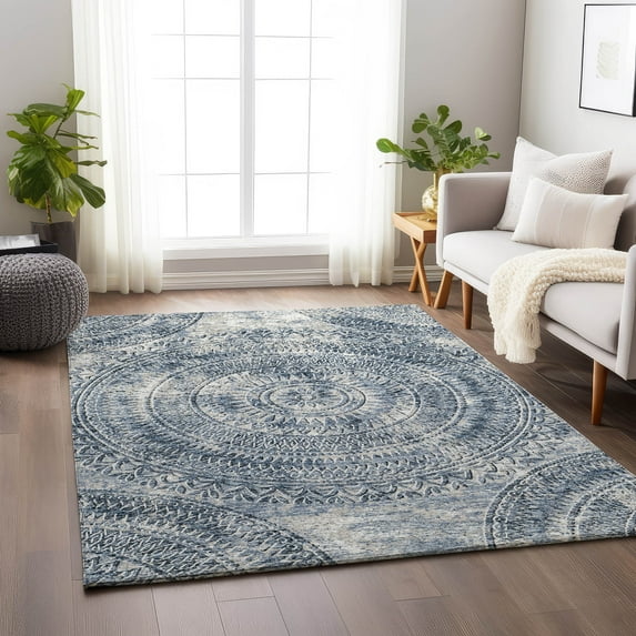 Addison Rugs Mayfield Washable Transitional Medallion Blue Rectangle Rug, 8' x 10'