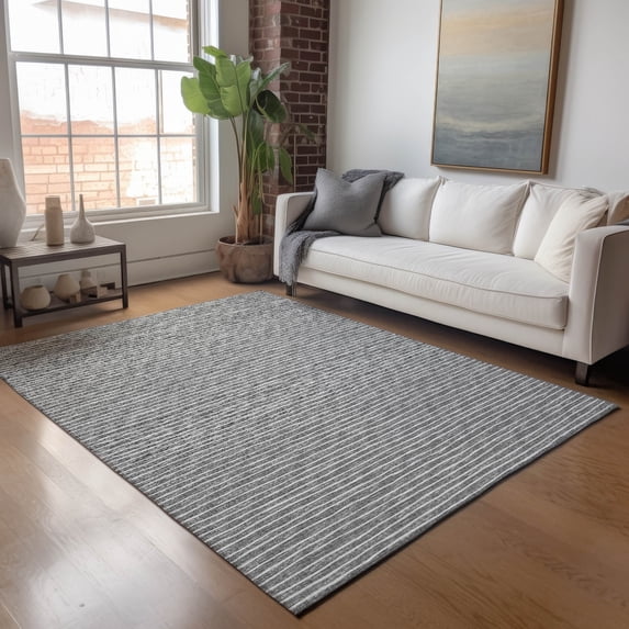 Addison Rugs Mayfield Washable Transitional Stripes Gray Rectangle Rug, 5' x 7'6"