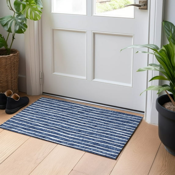 Addison Rugs Mayfield Washable Transitional Stripes Navy Rectangle Rug, 1'8" x 2'6"