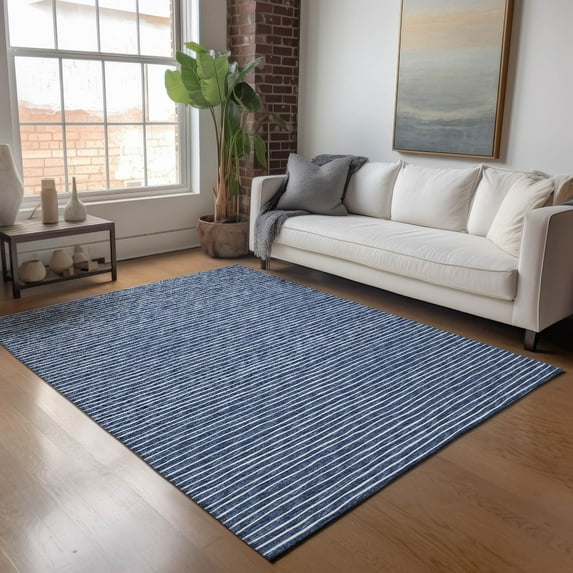 Addison Rugs Mayfield Washable Transitional Stripes Navy Rectangle Rug, 10' x 14'