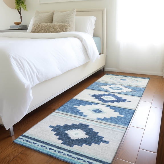 Addison Rugs Mayfield Washable Southwest Aztec Blue Runner Rug, 2'3" x 7'6"