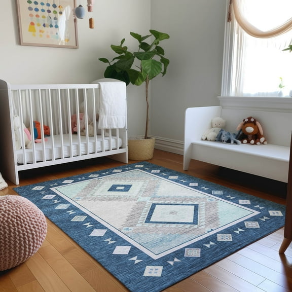 Addison Rugs Mayfield Washable Southwest Aztec Blue Rectangle Rug, 2'6" x 3'10"