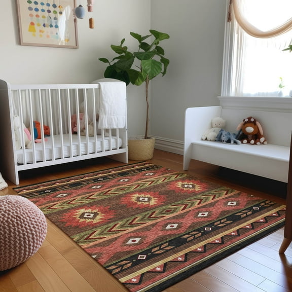 Addison Rugs Mayfield Washable Southwest Aztec Brown Rectangle Rug, 10' x 14'