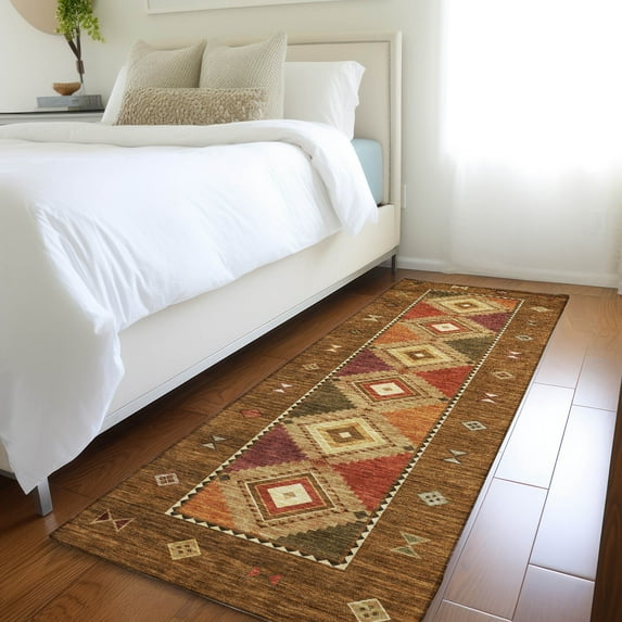 Addison Rugs Mayfield Washable Southwest Aztec Brown Runner Rug, 2'3" x 7'6"