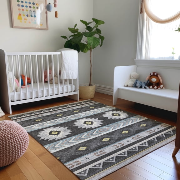 Addison Rugs Mayfield Washable Southwest Aztec Midnight Rectangle Rug, 10' x 14'