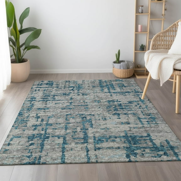 Addison Rugs Mayfield Washable Transitional Abstract Plaid Peacock Rectangle Rug, 10' x 14'