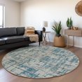 thumbnail image 1 of Addison Rugs Mayfield Washable Transitional Abstract Plaid Peacock Round Rug, 8' x 8', 1 of 5