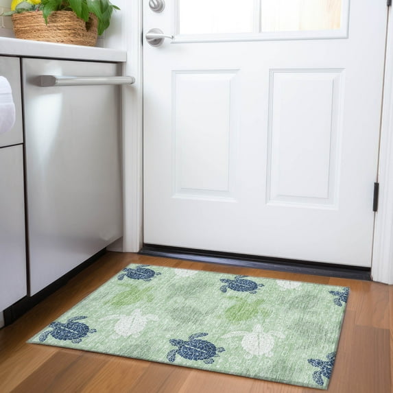 Addison Rugs Mayfield Washable Coastal Turtles Green Rectangle Rug, 1'8" x 2'6"