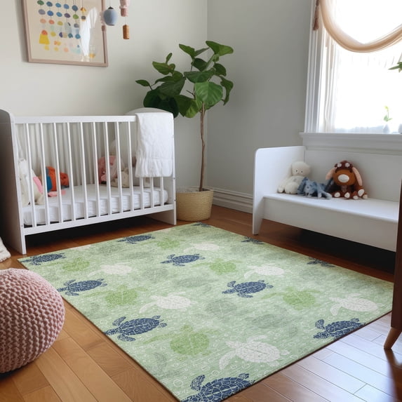 Addison Rugs Mayfield Washable Coastal Turtles Green Rectangle Rug, 2'6" x 3'10"